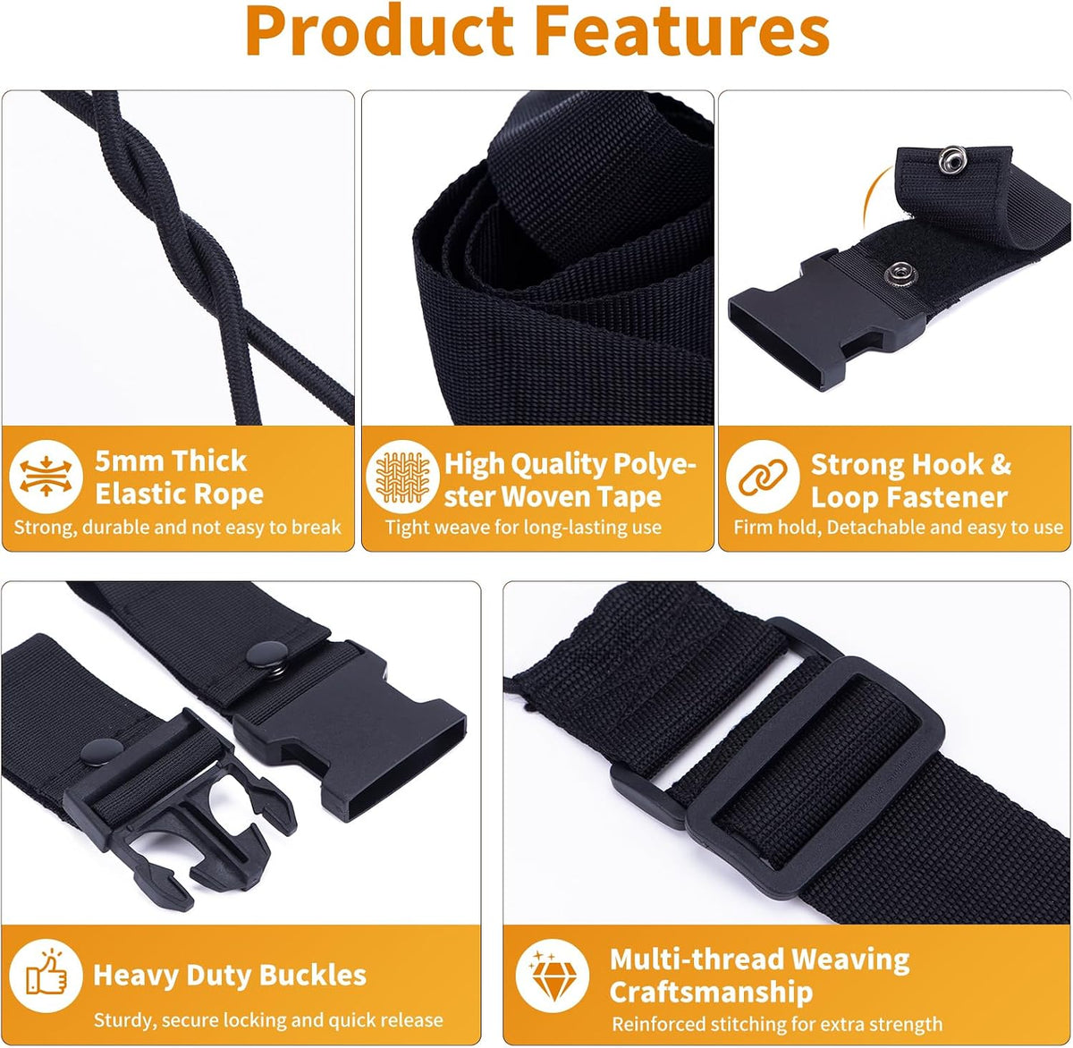 Luggage Straps 3 PCS, Multifunctional Adjustable Luggage Connector Straps with 3 Detachable Buckles, 2 Short & 1 Long Elastic Straps for Connecting, Securing & Protecting Suitcases, Black