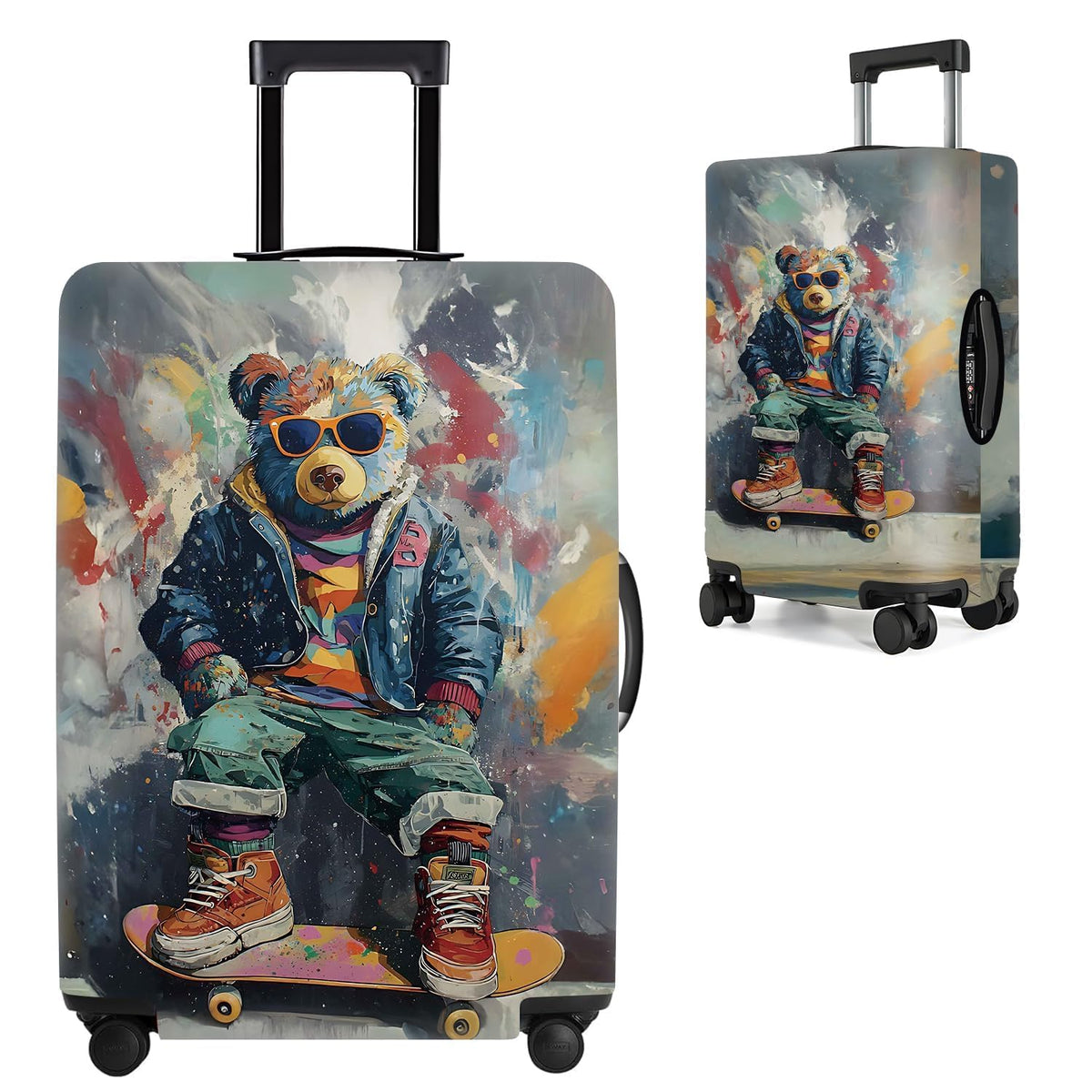 Cute Panda Luggage Cover – Bamboo Climbing Panda Suitcase Protector, Stretchable & Waterproof Travel Luggage Sleeve,M