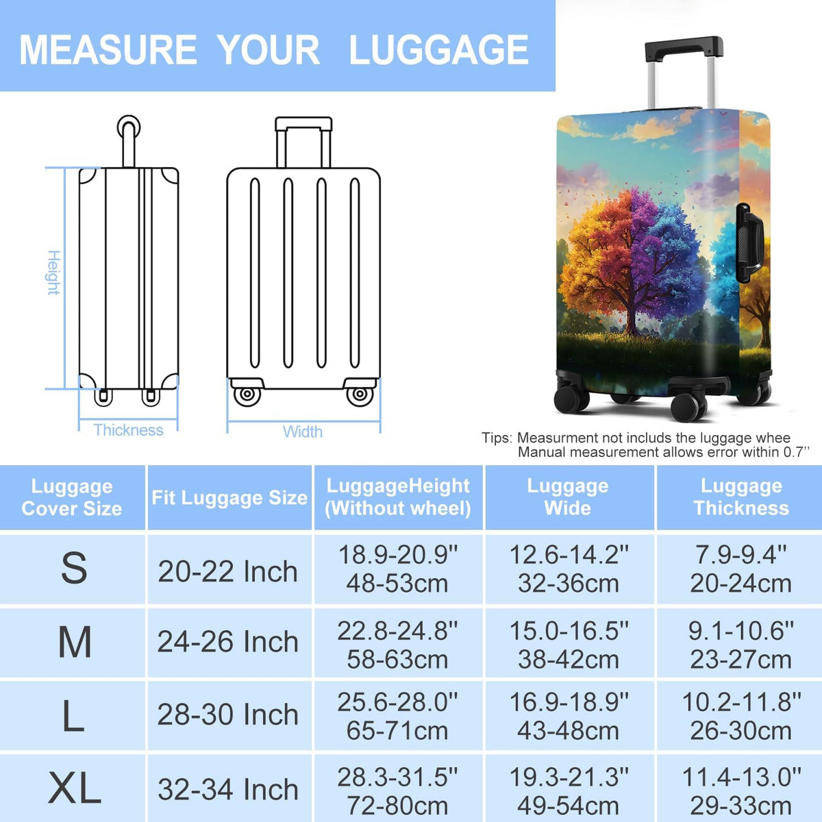 Tree Luggage Cover Washable Suitcase Cover Protector Fit 24-26 Inch Luggage Durable Travel Bag Cover with Zipper Closure M