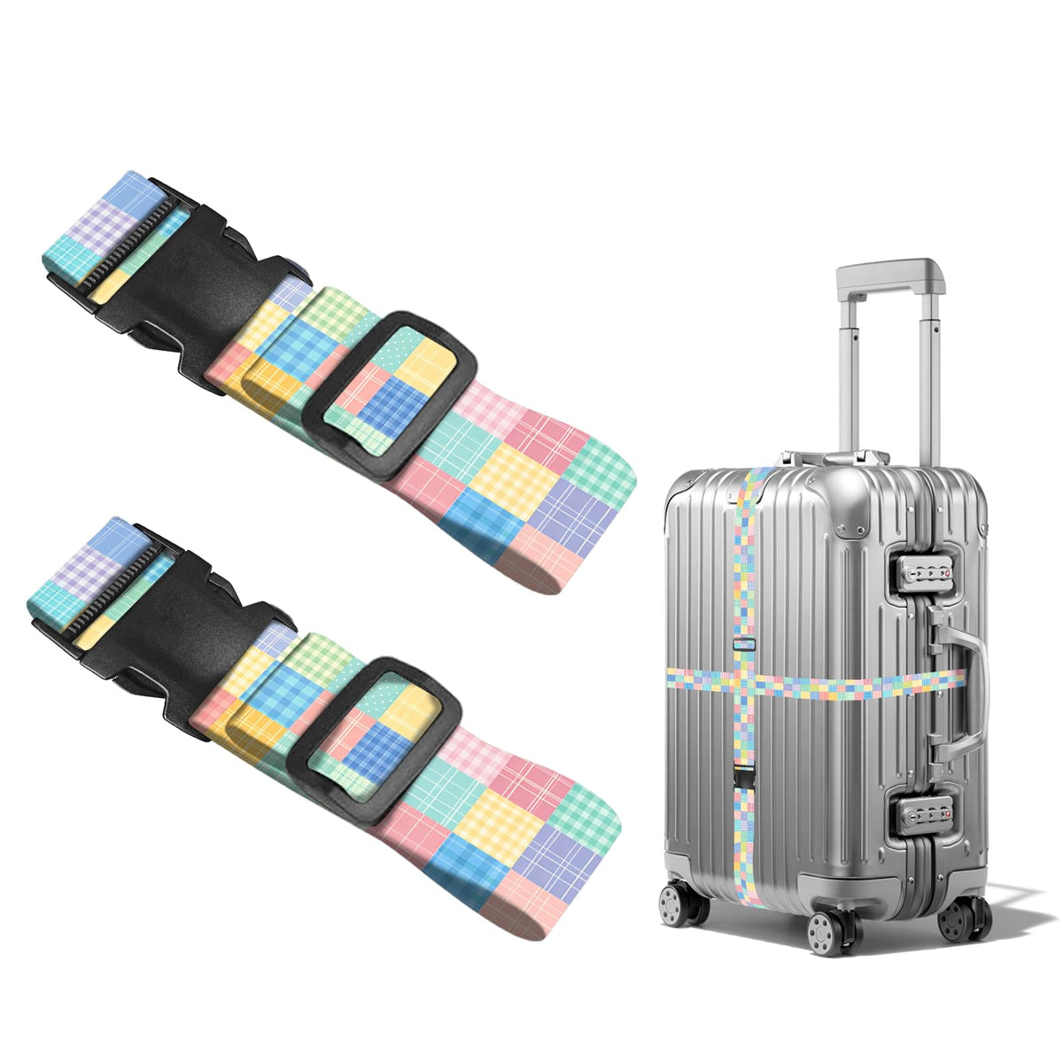 Nuxovilar Luggage Straps of 2 Set Blue Gold Fluid Art Pattern 1.96x90.5in