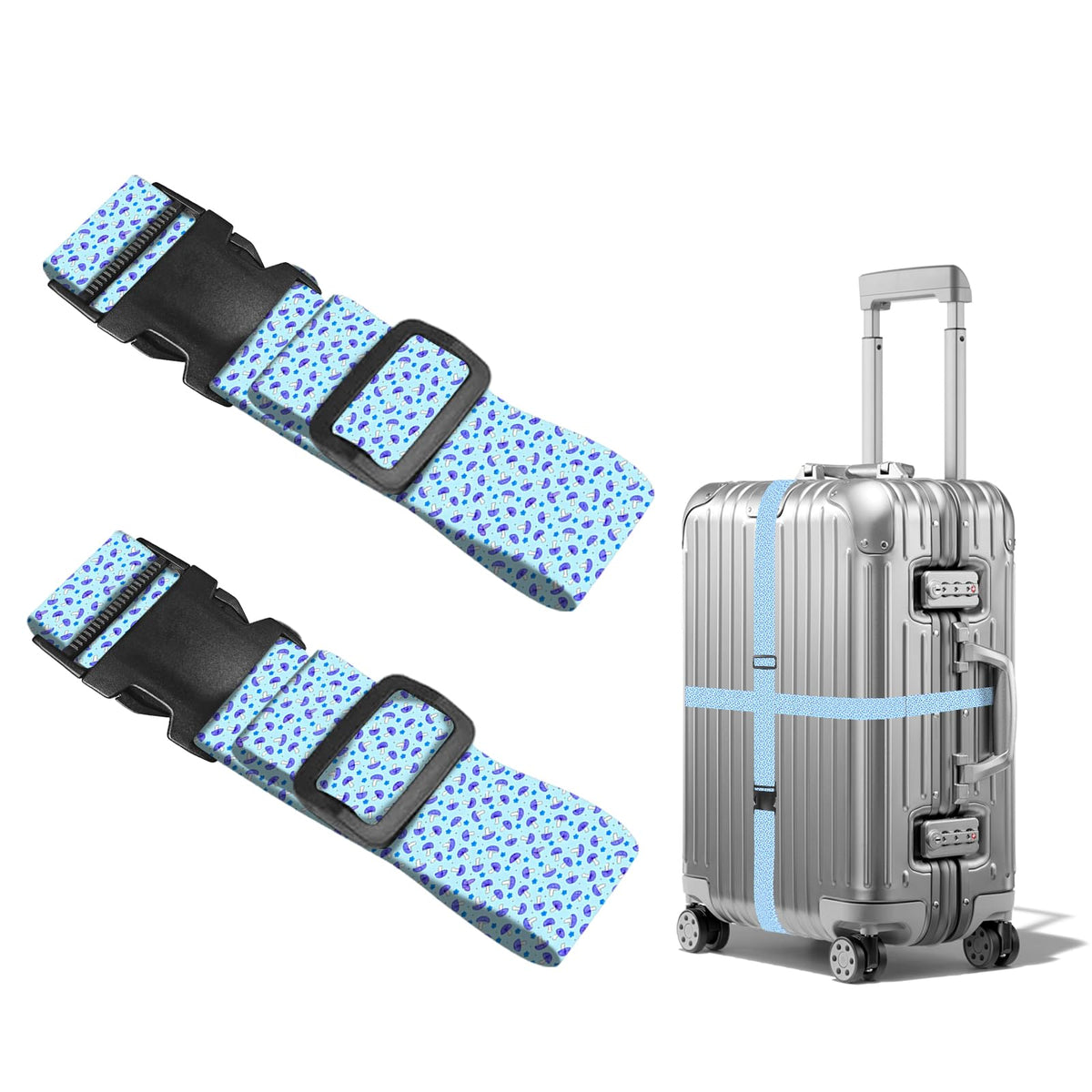 Nuxovilar Luggage Straps of 2 Set Blue Gold Fluid Art Pattern 1.96x90.5in