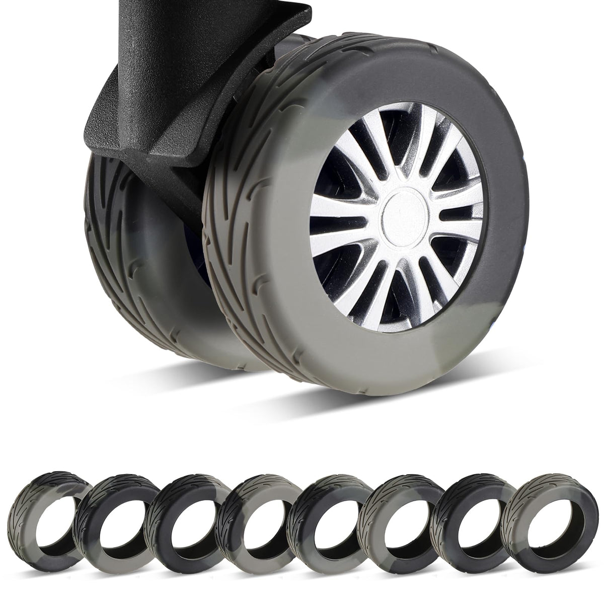 8Pcs Upgrade Luggage Wheel Covers, Travel Accessories (Black)