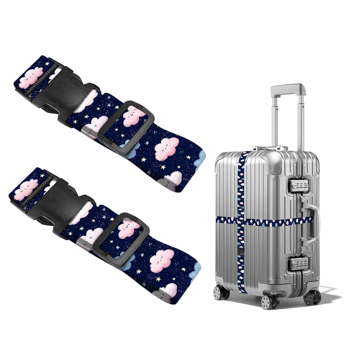 Nuxovilar Luggage Straps of 2 Set Blue Gold Fluid Art Pattern 1.96x90.5in