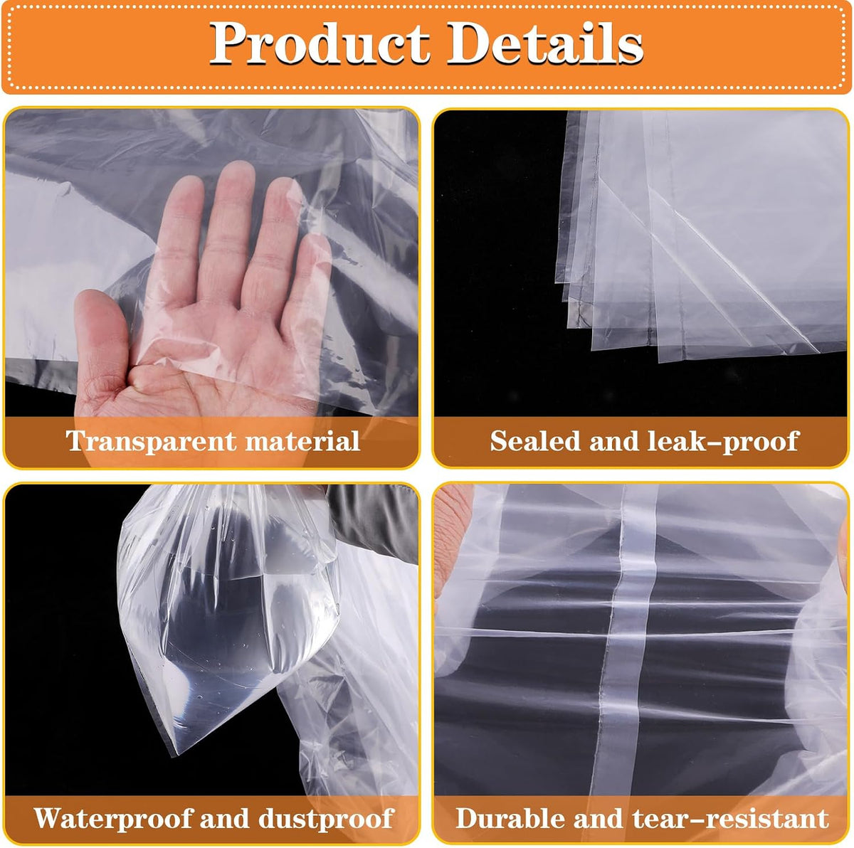 4 Pack Extra Large Clear Plastic Bags, 40" x 60" Large Storage Bags