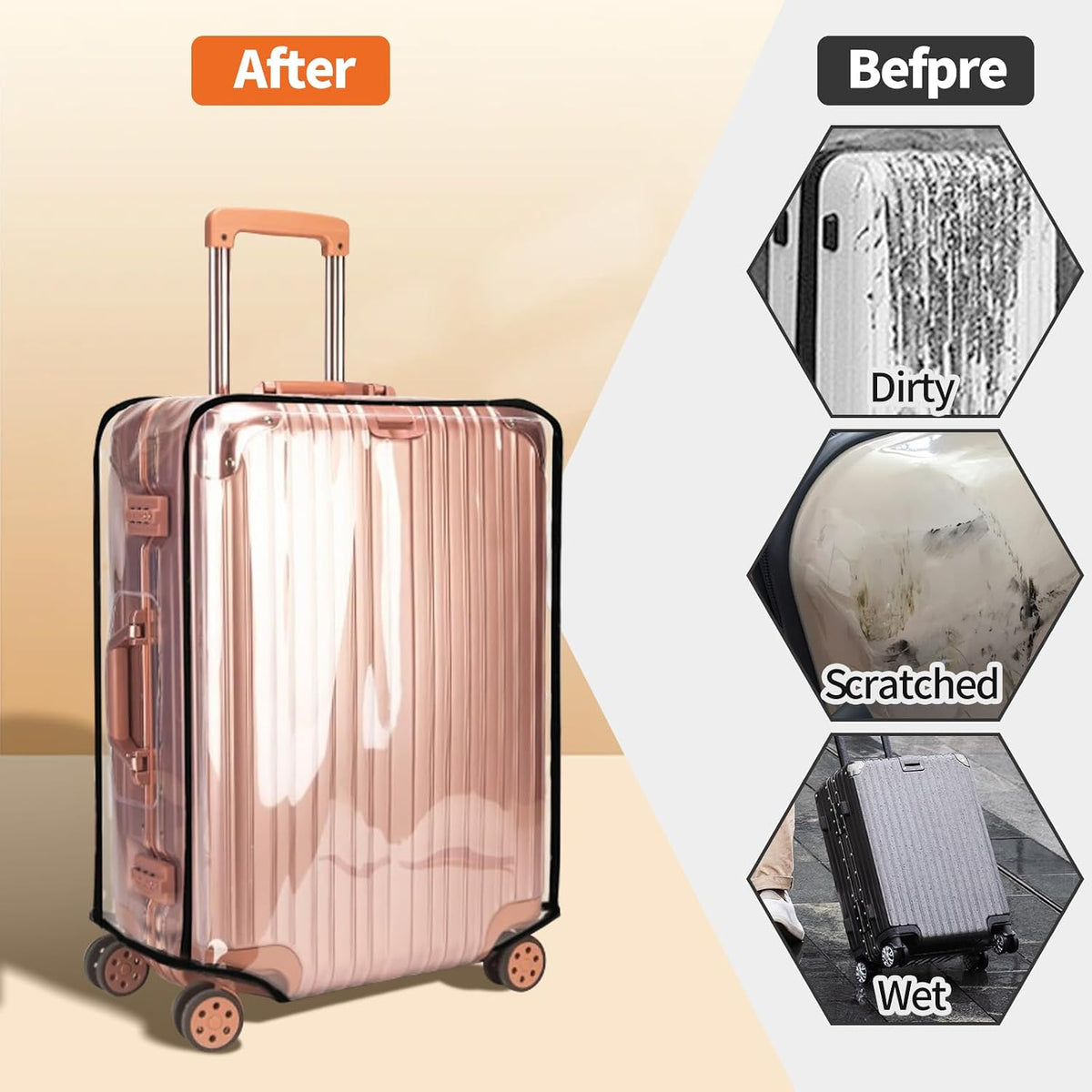 3Pcs Thicken Clear Luggage Cover Protector, 20" 24" 28" PVC Suitcase Covers