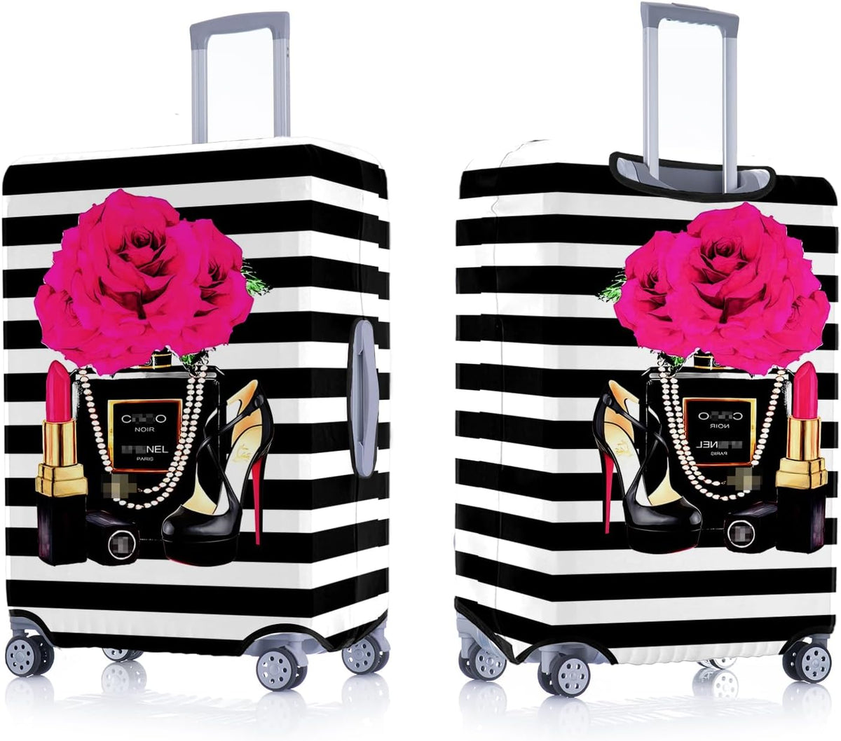 Fashion Accessory Travel Luggage Cover Fashion Girl Perfume and Lipstick and Heels Travel Suitcase Cover Anti-scratch Suitcase cover Fits 18-20 Inch