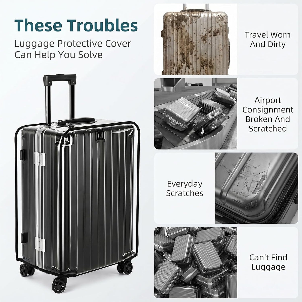 6 Pcs Clear PVC Luggage Protector Covers for Suitcase, Waterproof