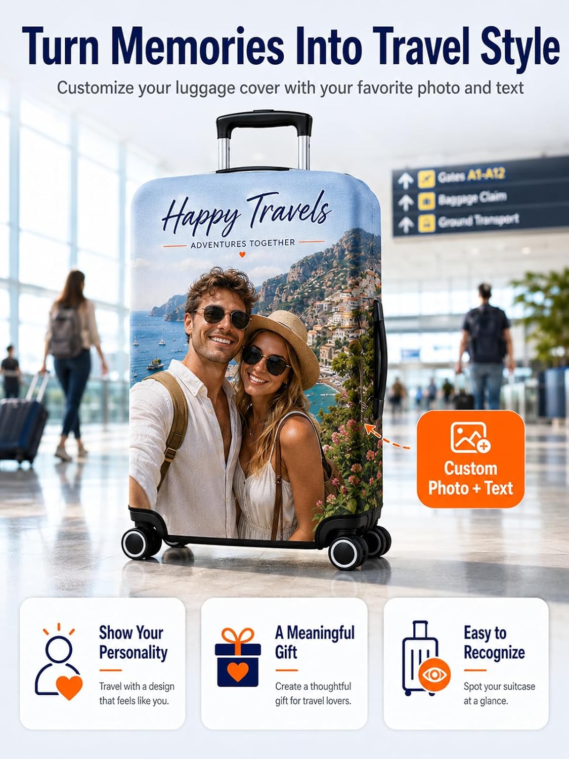 Custom Luggage Cover 18-32 Inch with Photo, Name, Text or Logo