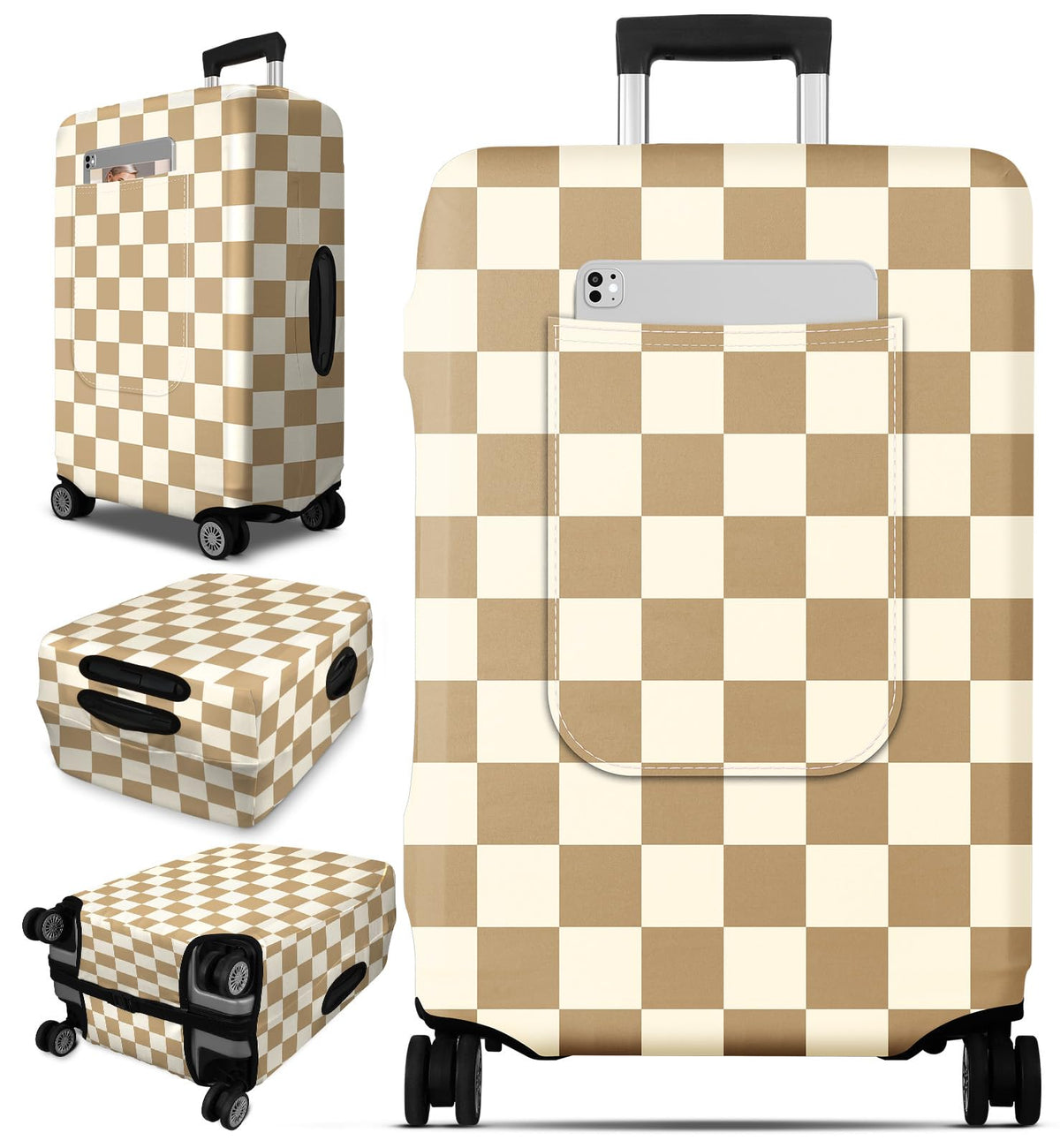 Slohif Classic Green Checkered Luggage Cover with Storage Pocket 28-30 inch