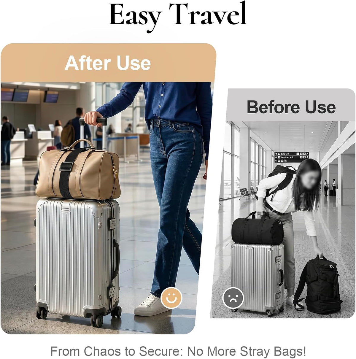 Luggage Connector Straps for Suitcases, Adjustable Add-a-Bag Belt 2 Pack