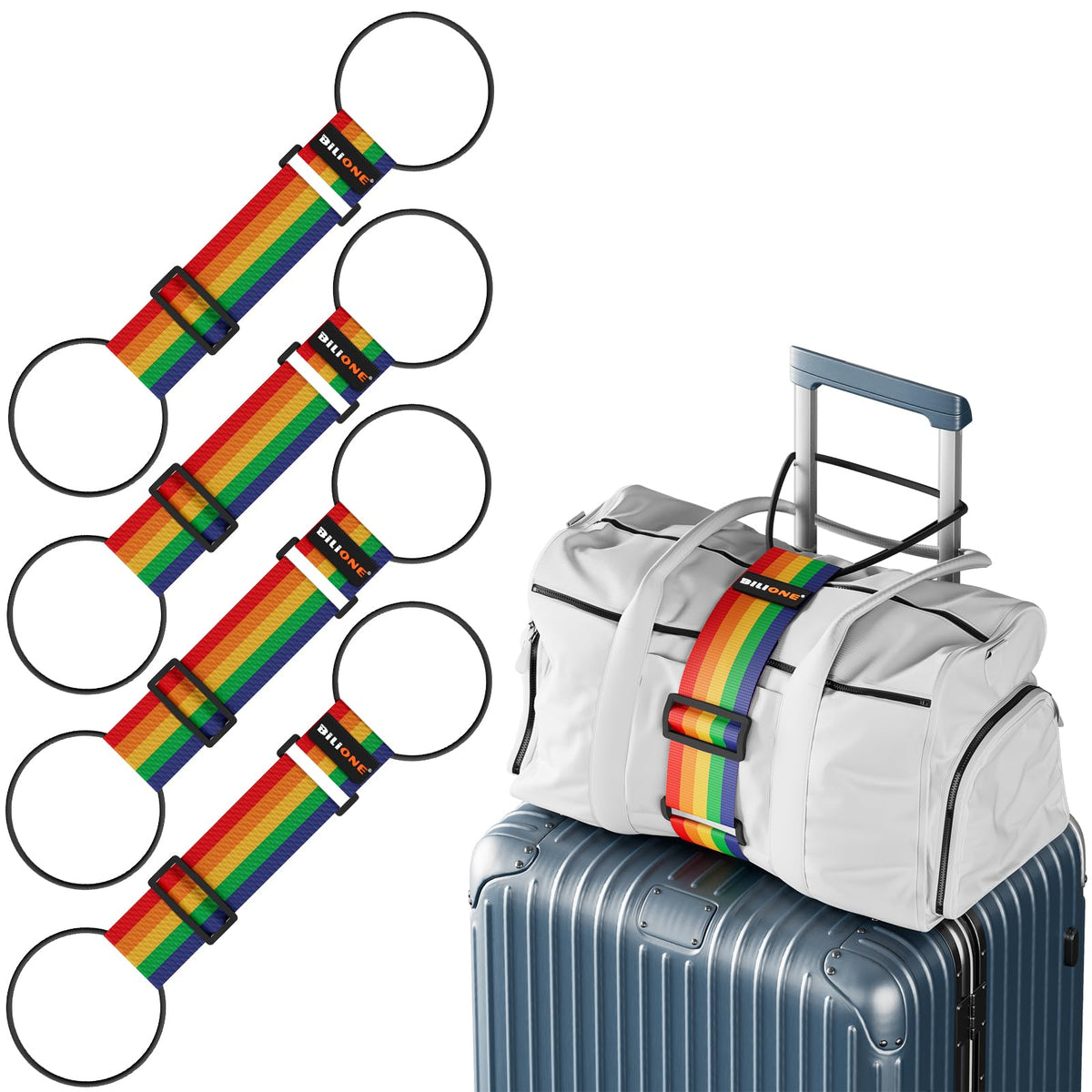 BILIONE 4 Pack Adjustable Elastic Luggage Connector Straps for Suitcases