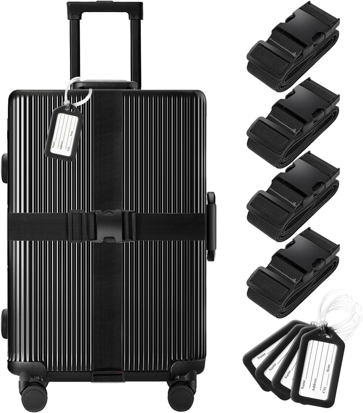 Gostwo 8 Pack Luggage Straps and Tags Set - 4 Straps, 4 Tags, Suitcase Belt