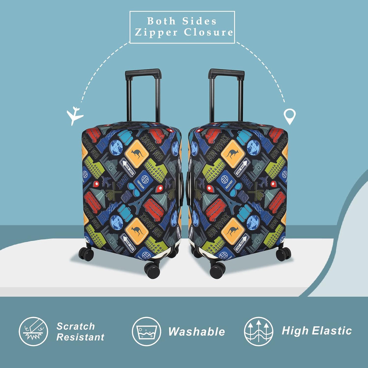 Explore Land Travel Luggage Cover Fits 31-32 inch Case (Bon Voyage, XL)
