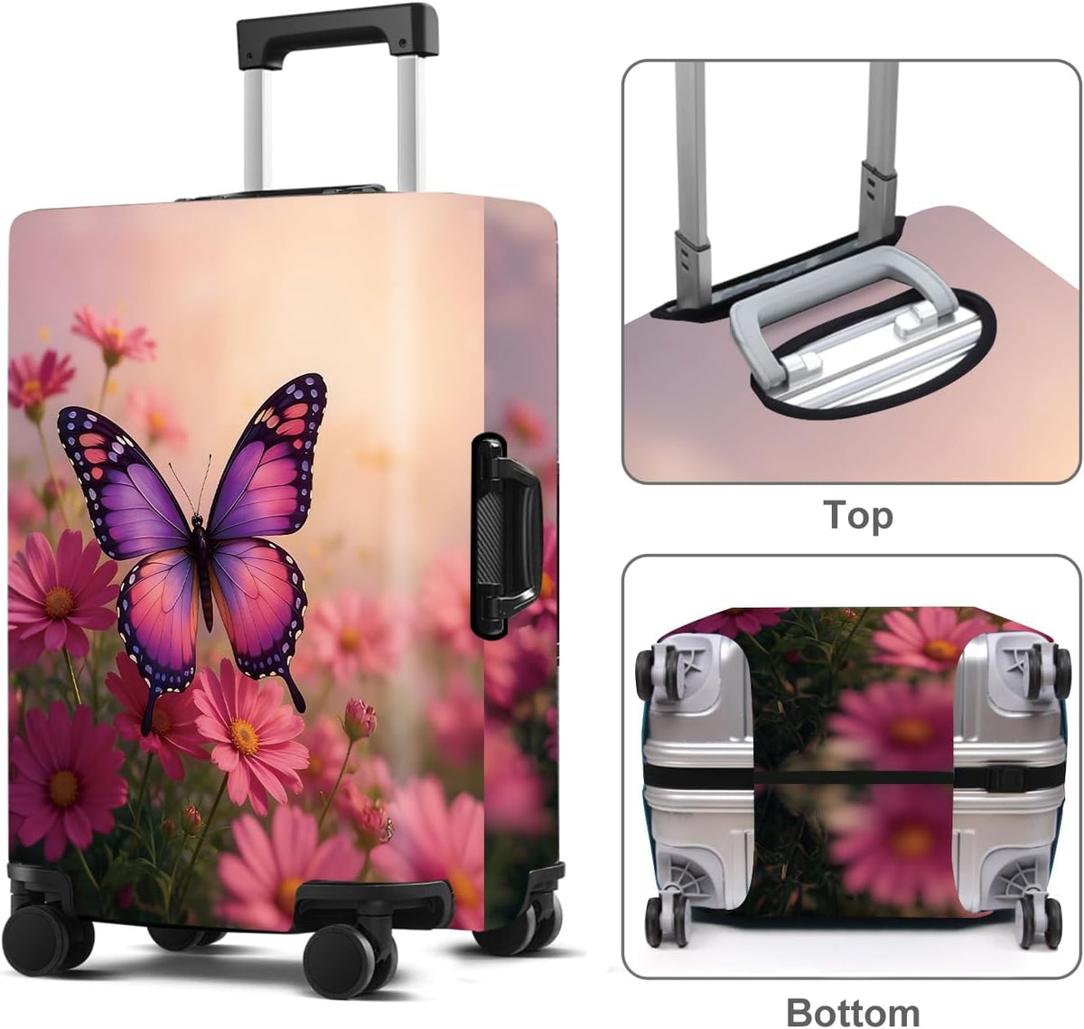 Pink Butterfly Luggage Cover Washable Suitcase Protector Anti-scratch Suitcase cover Fits 32-34 Inch Luggage XL