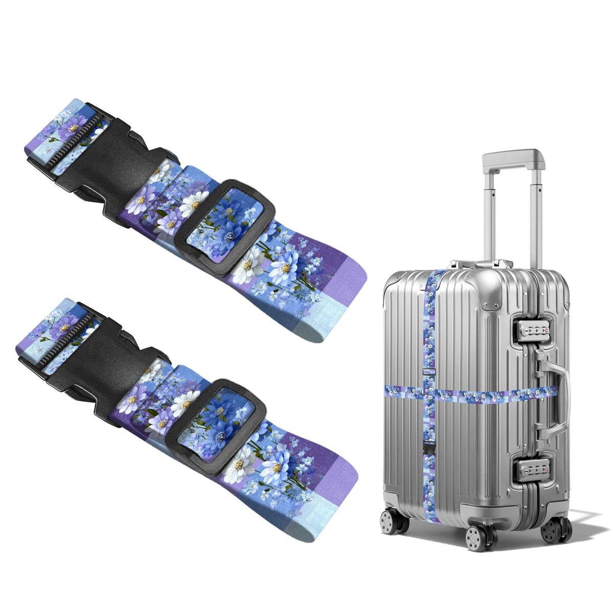 Nuxovilar Luggage Straps of 2 Set Blue Gold Fluid Art Pattern 1.96x90.5in