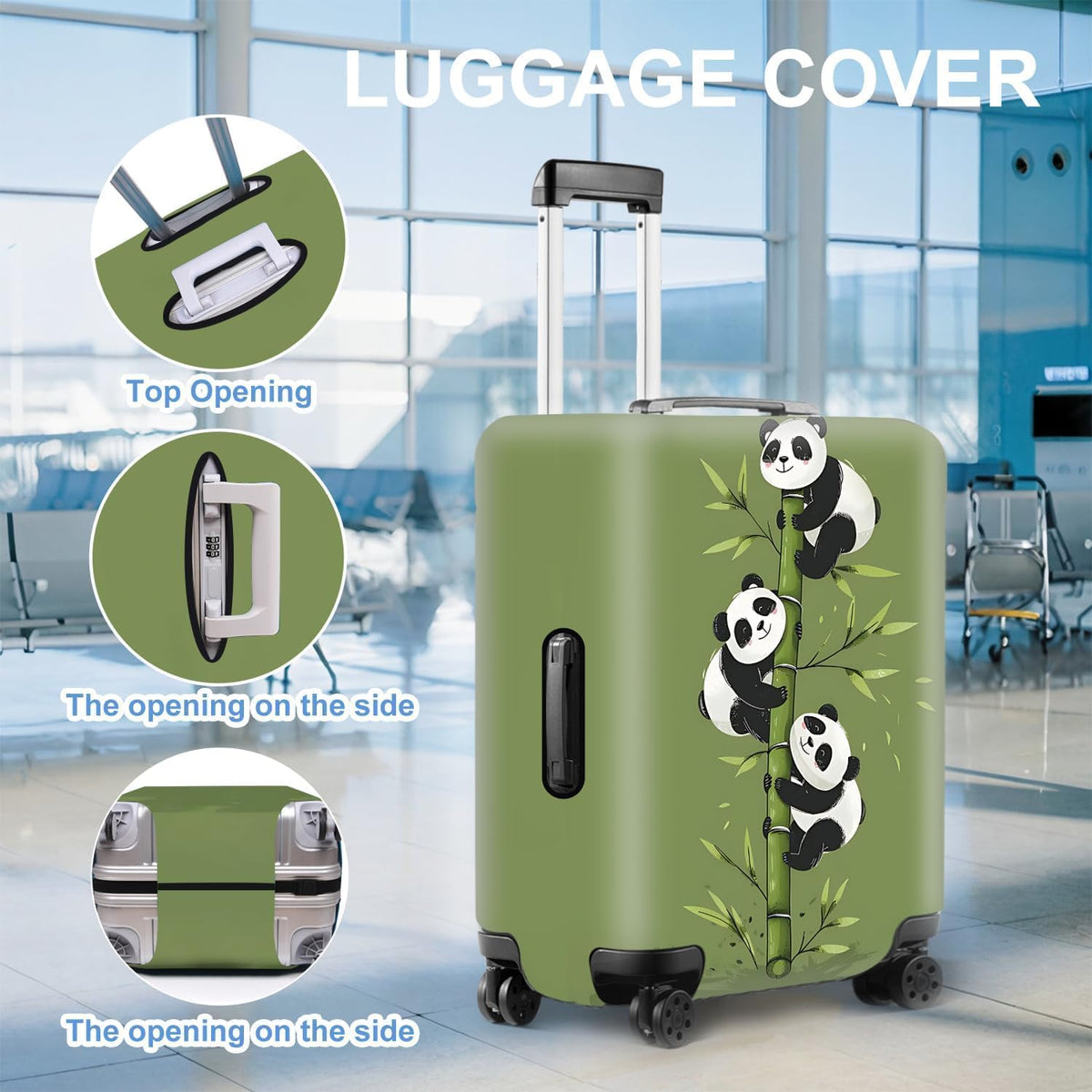Cute Panda Luggage Cover – Bamboo Climbing Panda Suitcase Protector, Stretchable & Waterproof Travel Luggage Sleeve,M