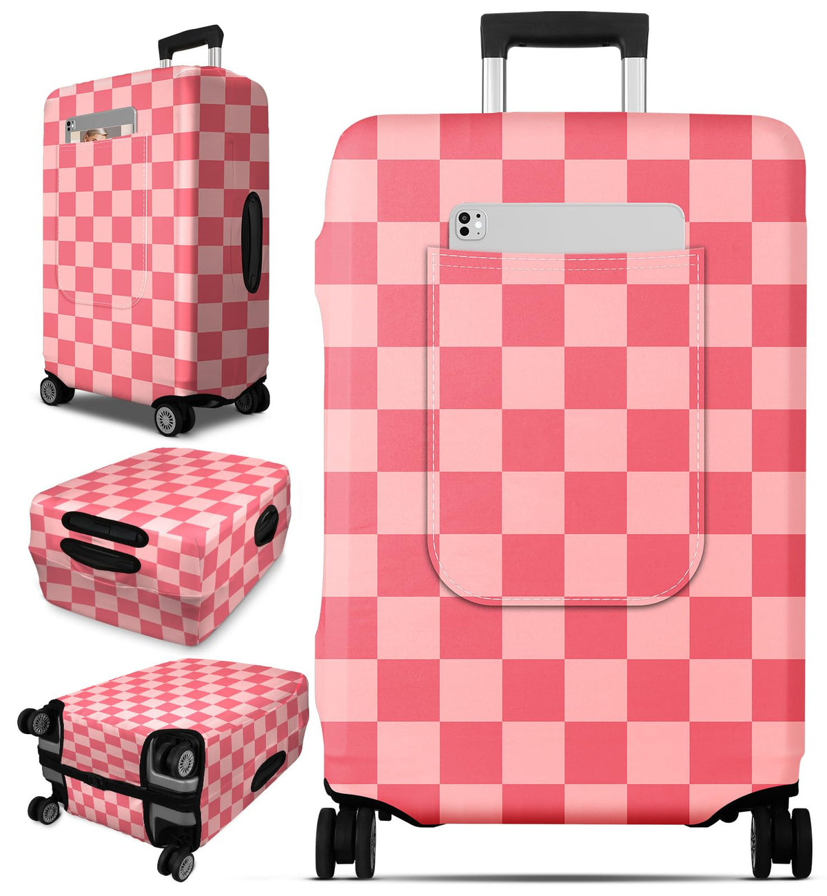 Slohif Classic Green Checkered Luggage Cover with Storage Pocket 28-30 inch