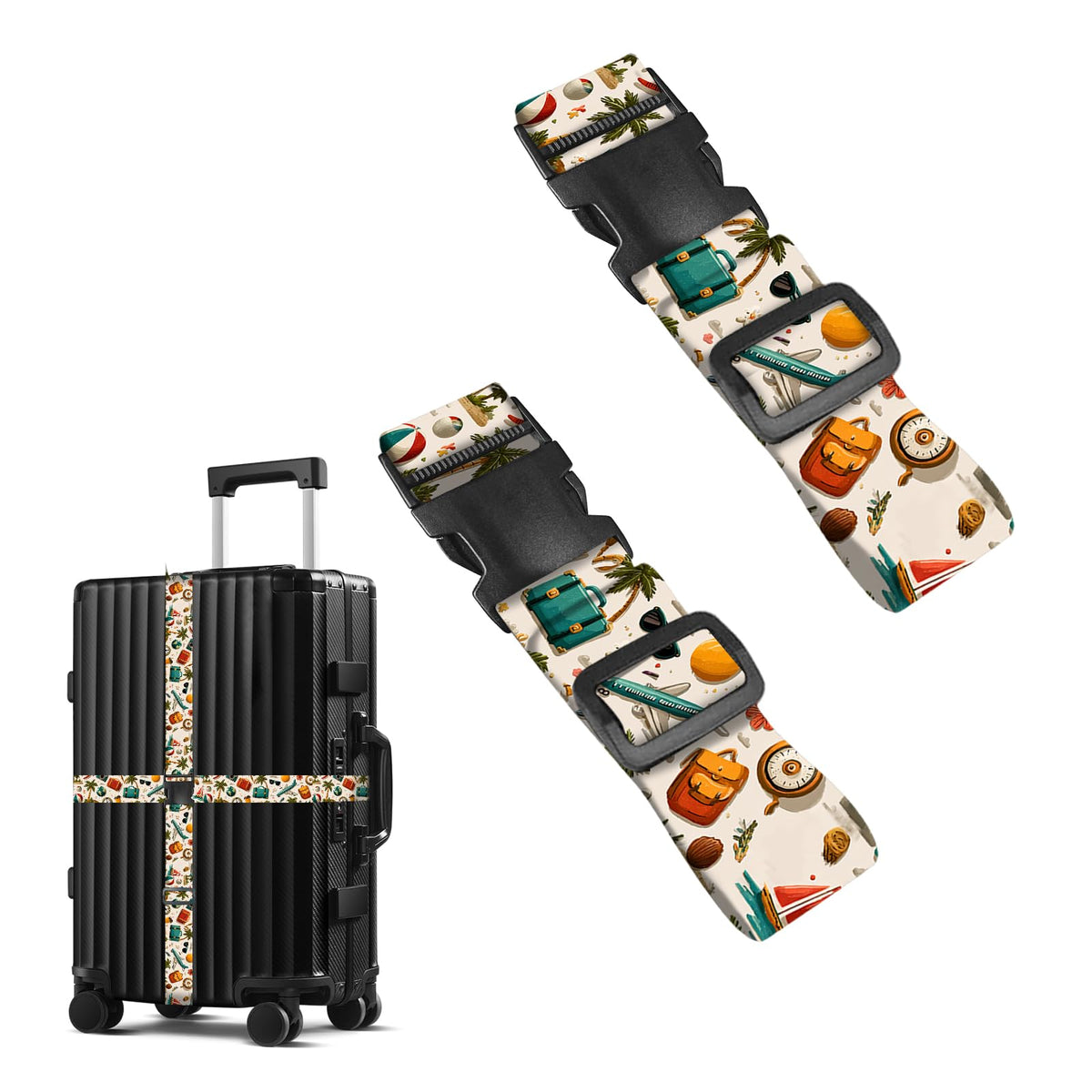 Nuxovilar Luggage Straps of 2 Set Blue Gold Fluid Art Pattern 1.96x90.5in
