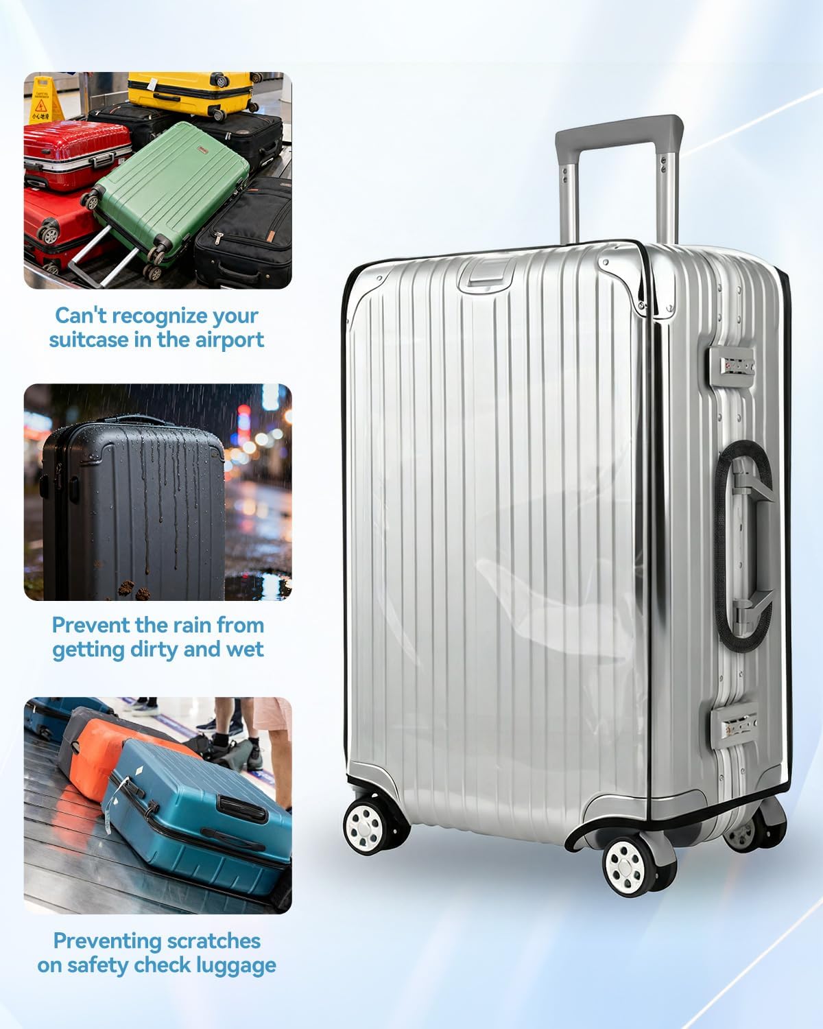 T Tersely Thicken Clear PVC Suitcase Cover Protectors 30" Suitcase Covers