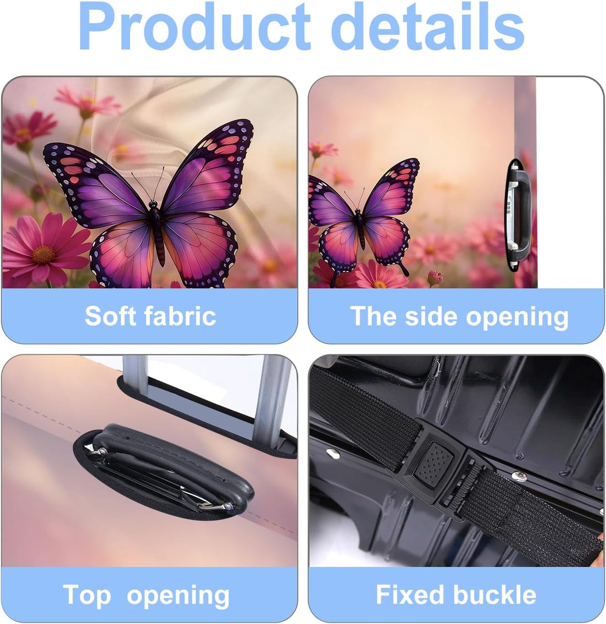 Pink Butterfly Luggage Cover Washable Suitcase Protector Anti-scratch Suitcase cover Fits 32-34 Inch Luggage XL