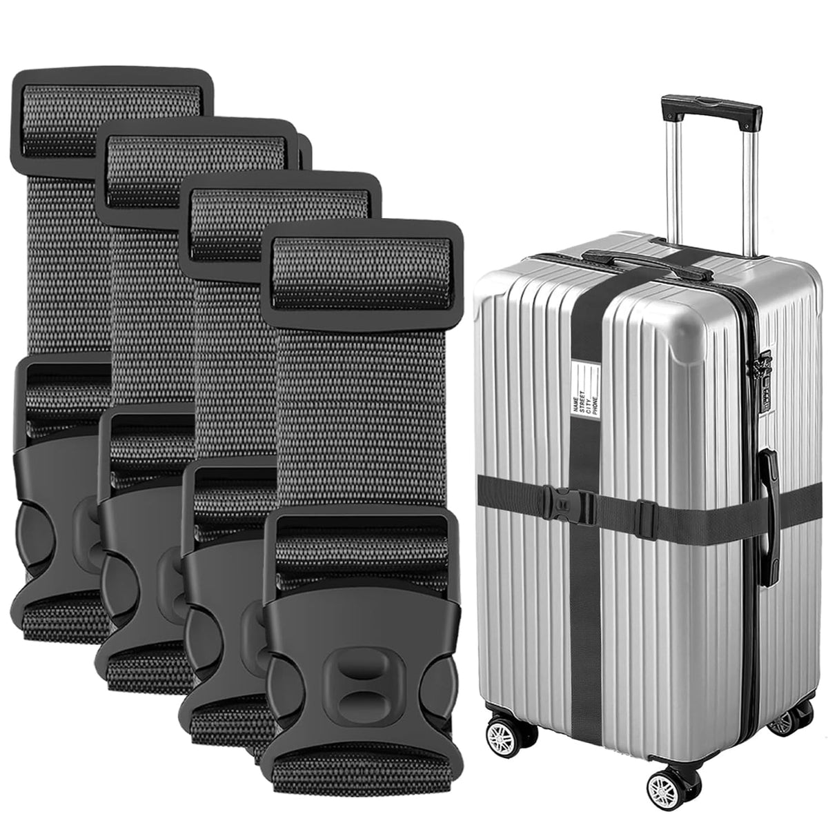 BILIONE Luggage Straps for Suitcases, Adjustable Lockable Suitcase Straps