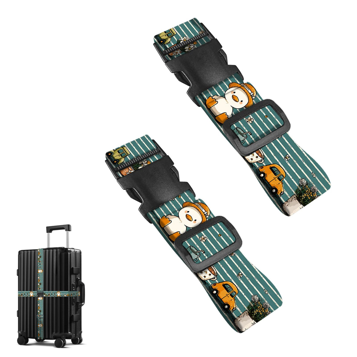 Nuxovilar Luggage Straps of 2 Set Blue Gold Fluid Art Pattern 1.96x90.5in