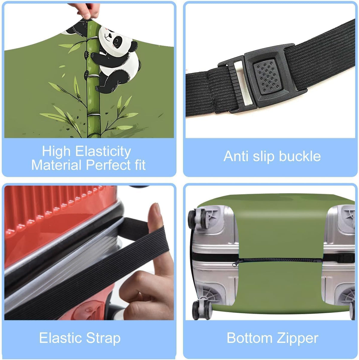 Cute Panda Luggage Cover – Bamboo Climbing Panda Suitcase Protector, Stretchable & Waterproof Travel Luggage Sleeve,M