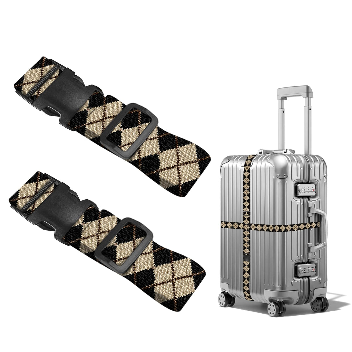 Nuxovilar Luggage Straps of 2 Set Blue Gold Fluid Art Pattern 1.96x90.5in