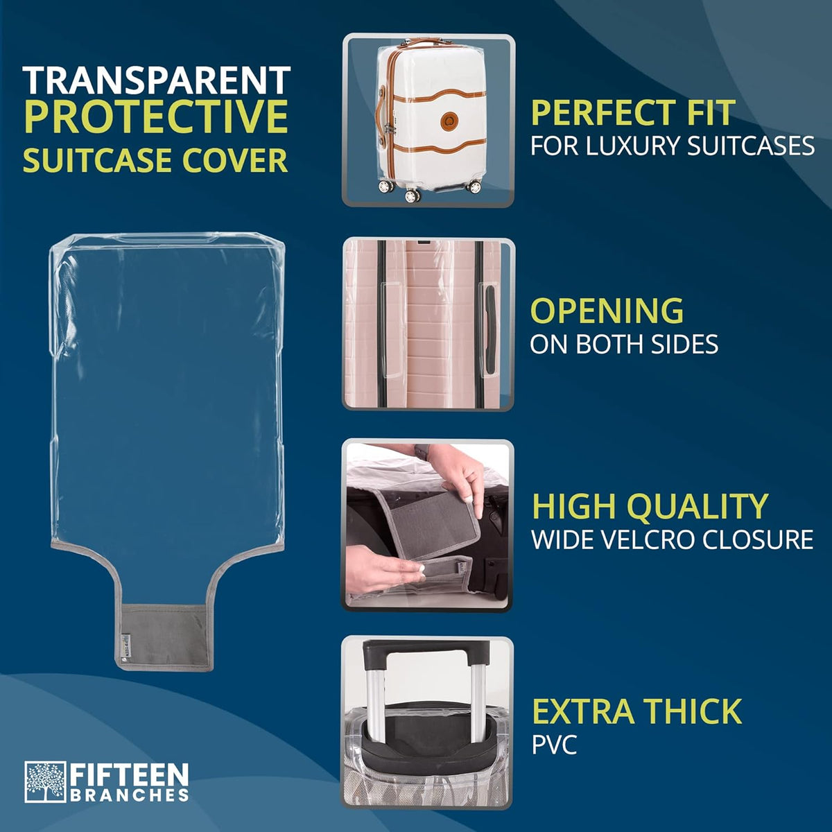 Clear Luggage Cover Protector - TSA Approved, 20-Inch Transparent Suitcase Cover with Handle Openings, Premium Waterproof Luggage Protector
