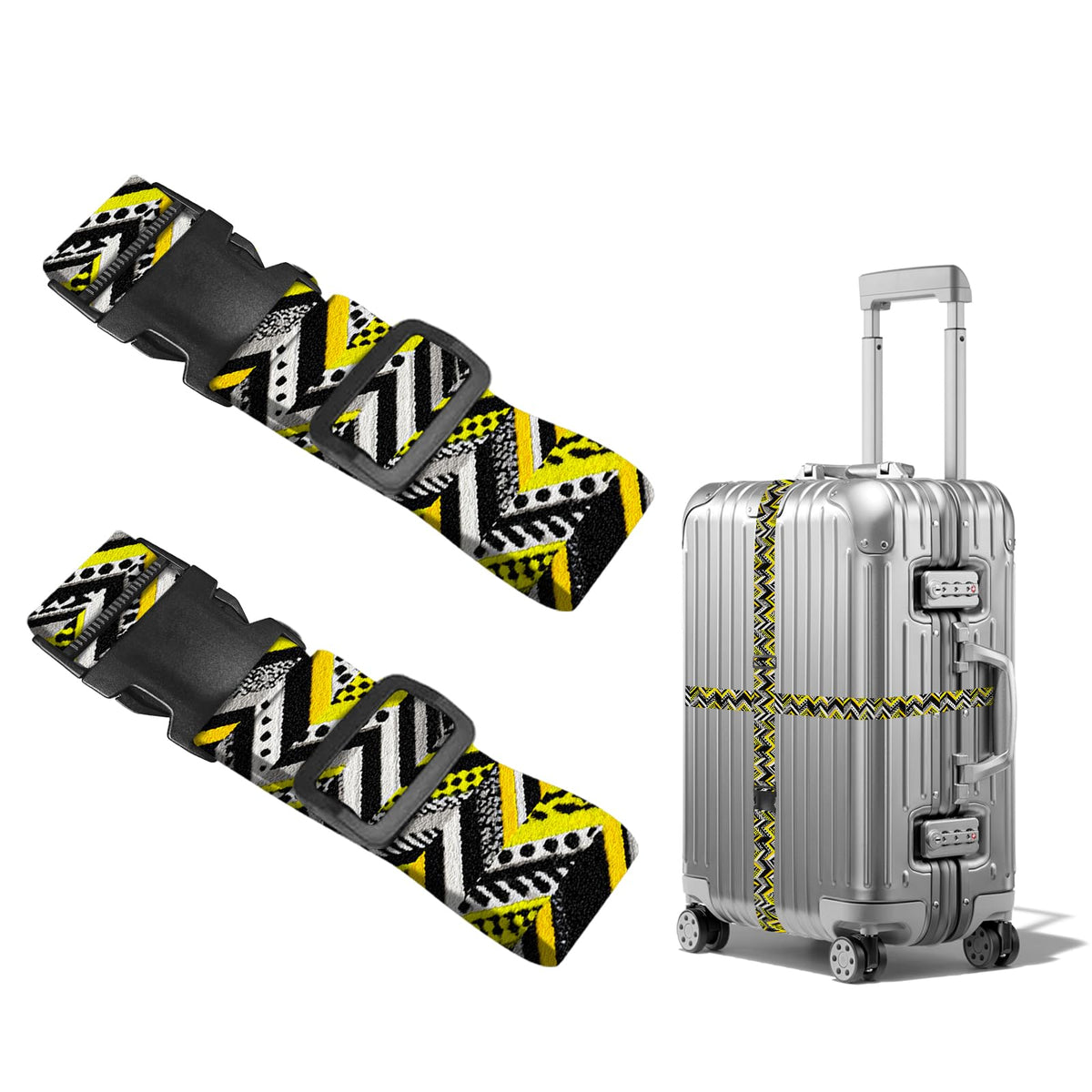 Nuxovilar Luggage Straps of 2 Set Blue Gold Fluid Art Pattern 1.96x90.5in