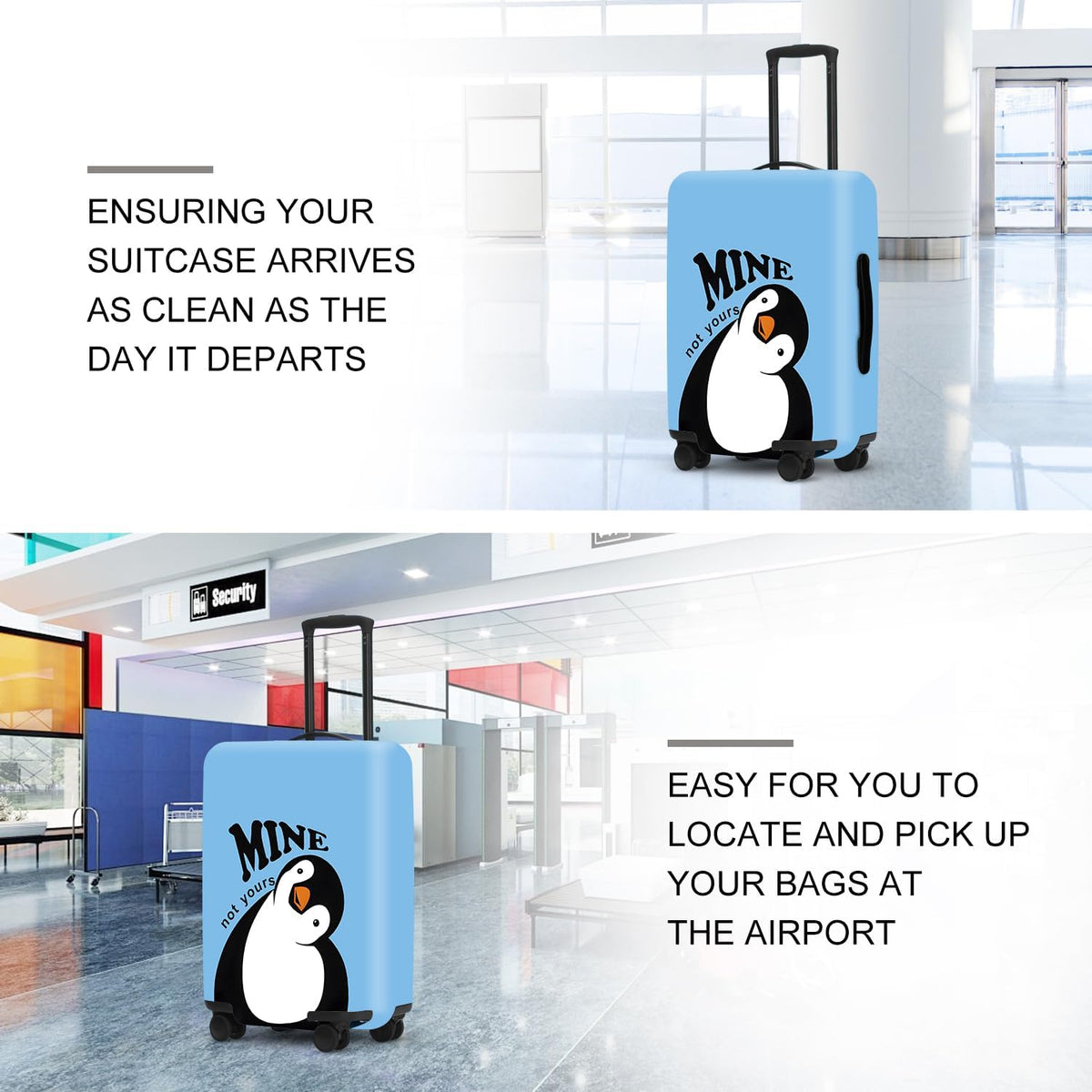 Cute Penguin "Mine" Luggage Cover Set, Cartoon Animal Print Waterproof Suitcase Protector, Travel Accessories
