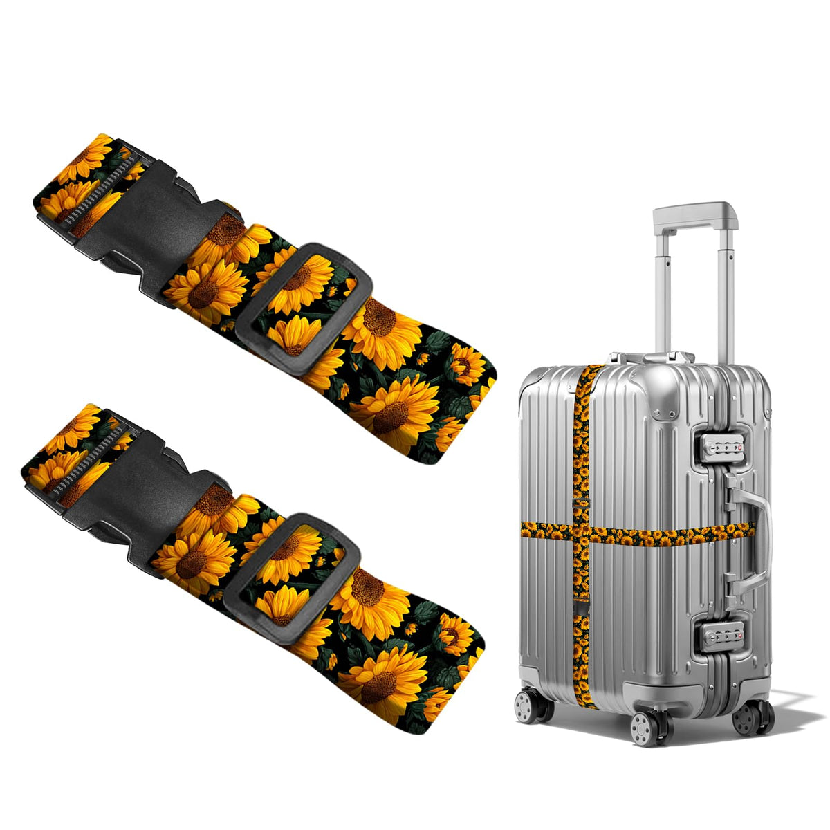 Nuxovilar Luggage Straps of 2 Set Blue Gold Fluid Art Pattern 1.96x90.5in