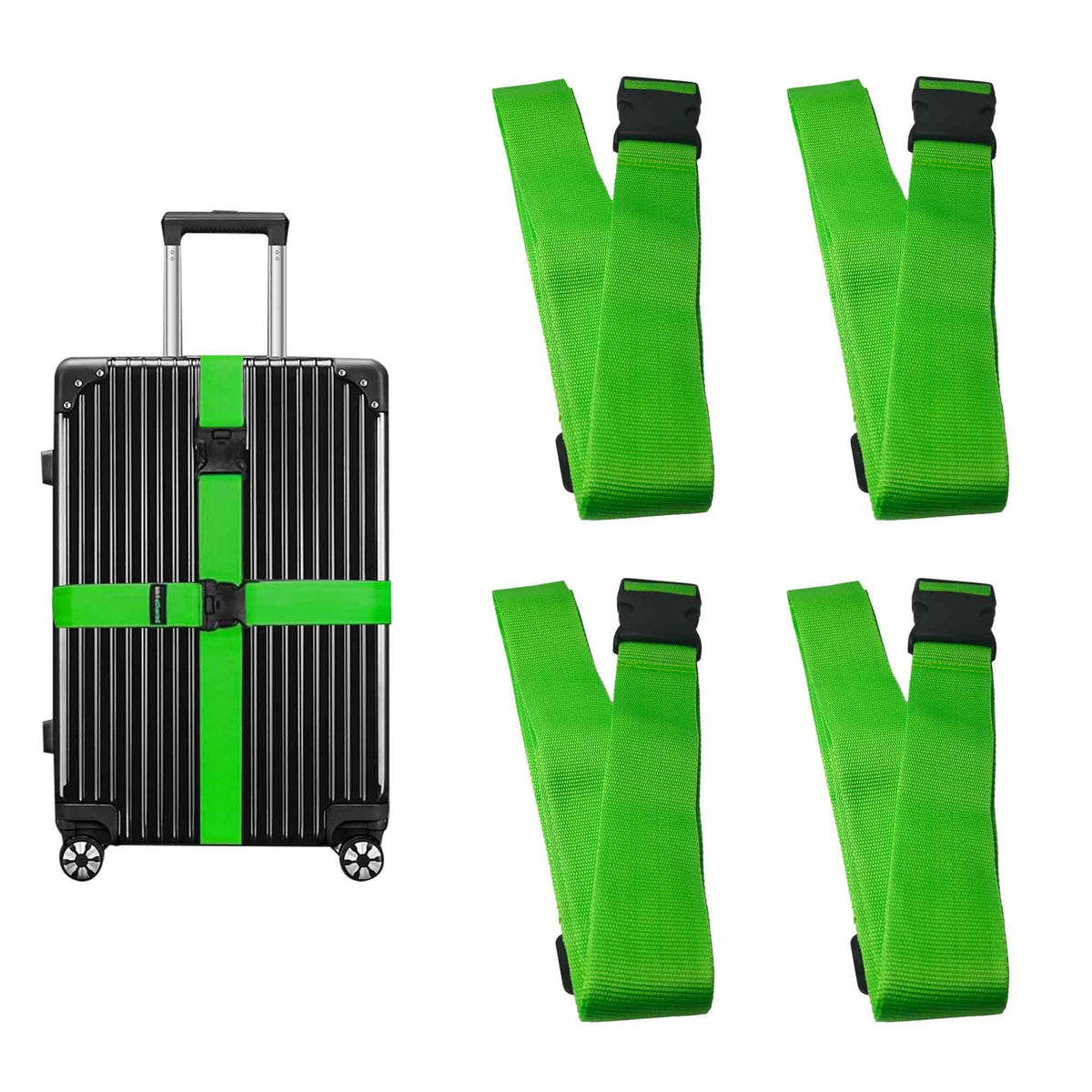 4 Pack Blue Luggage Straps, Adjustable Travel Belt for Suitcases, Secure Buckle Suitcase Accessories