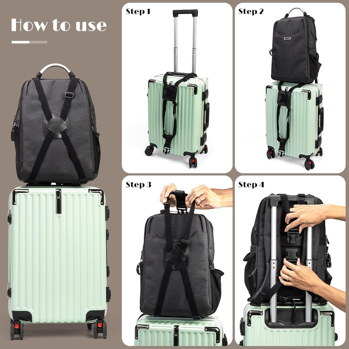 2 Pack Luggage Straps for Suitcases, Adjustable Elastic Travel Belt with Buckles, Secure Carry-On Bags Connect Two Luggage, Suitcase Bungee Straps Suitcase Accessories for Travel & Moving