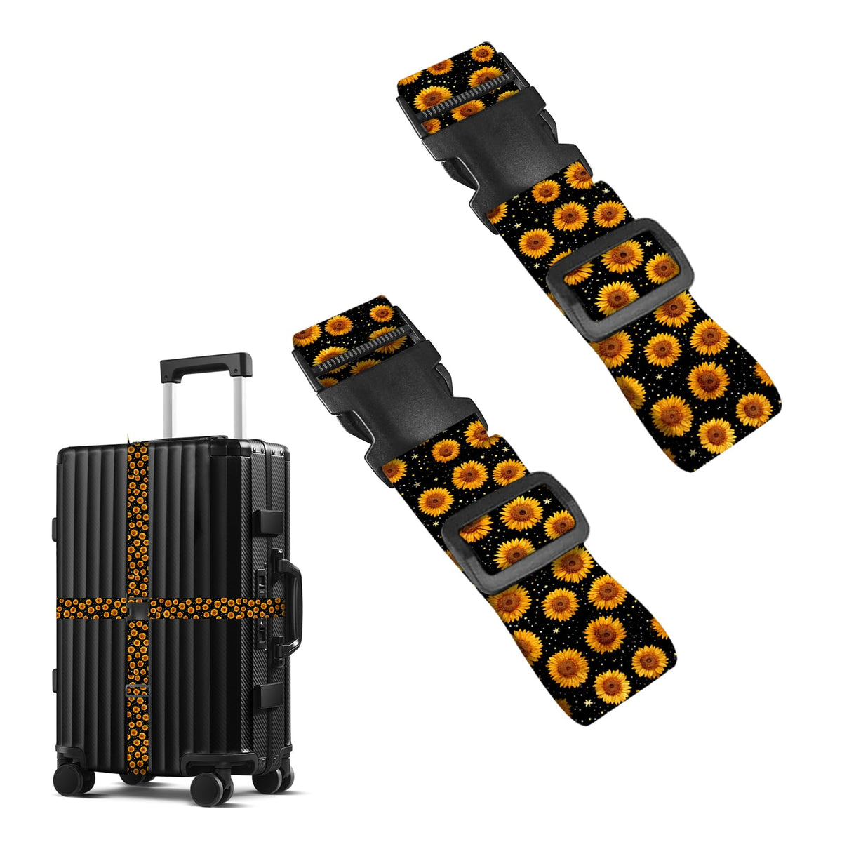 Nuxovilar Luggage Straps of 2 Set Blue Gold Fluid Art Pattern 1.96x90.5in