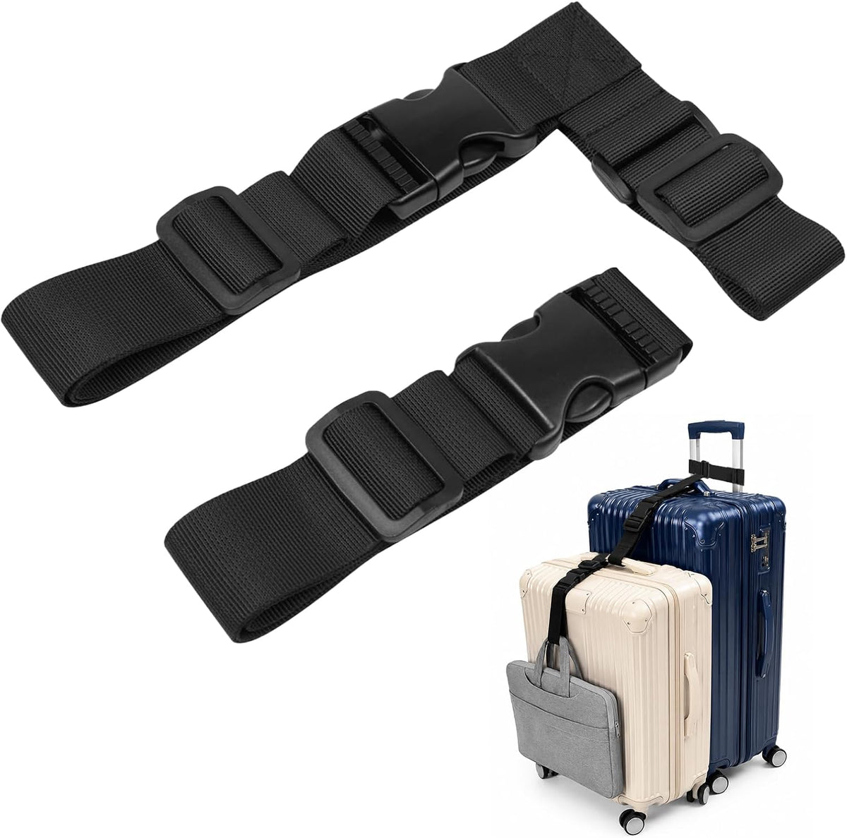 2 Pack Luggage Straps for Suitcases, Luggage Straps with Buckle Belt