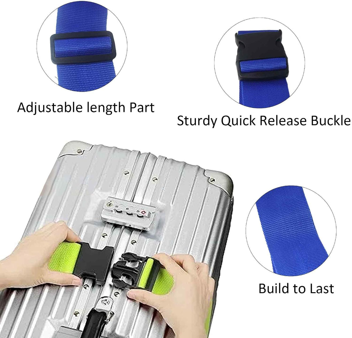 4 Pack Blue Luggage Straps, Adjustable Travel Belt for Suitcases, Secure Buckle Suitcase Accessories