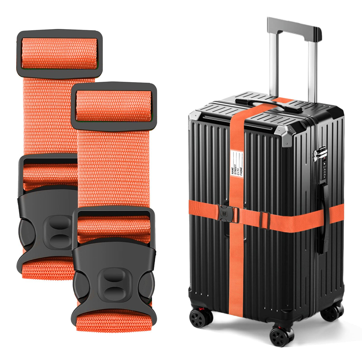BILIONE Luggage Straps for Suitcases, Adjustable Lockable Suitcase Straps