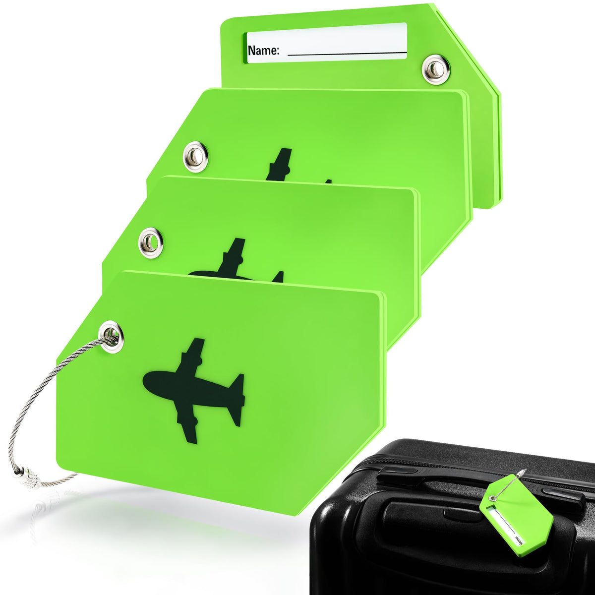 4 Pack Silicone Luggage Tag for Suitcases, Travel Bags TSA Approved, Green