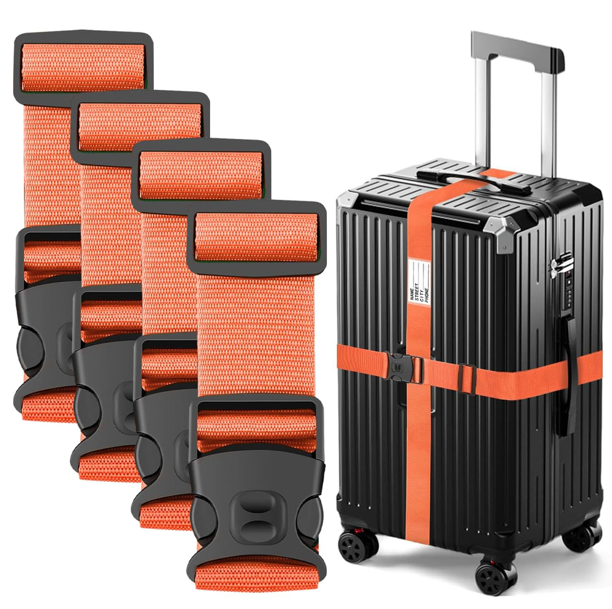 BILIONE Luggage Straps for Suitcases, Adjustable Lockable Suitcase Straps