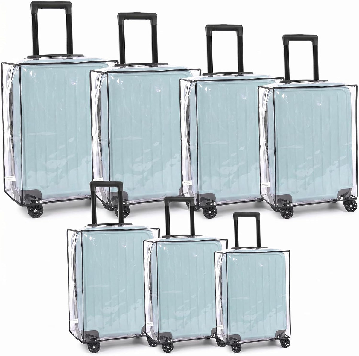 7 Pcs Clear Luggage Cover for Suitcase, Waterproof PVC Suitcase Covers for Luggage, Anti-Scratch Travel Protector Set for 18" to 30" Suitcases, Transparent Design
