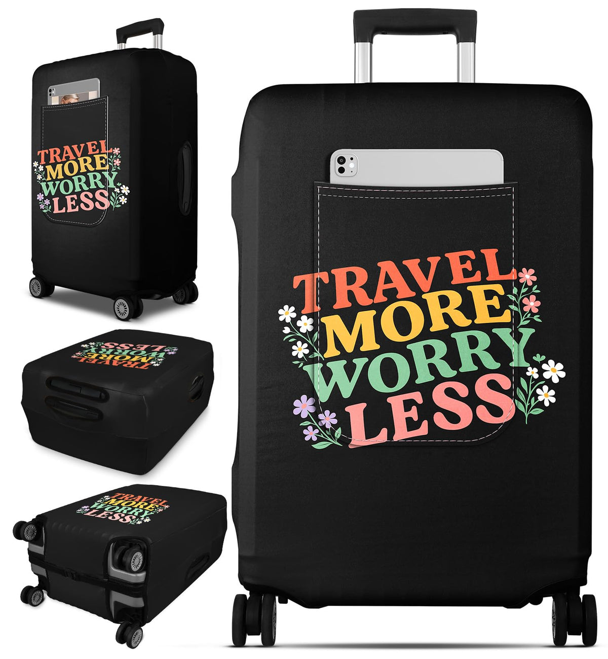 Slohif Cute Luggage Cover with Storage Pocket 28-30 inch Girly Pink Bow