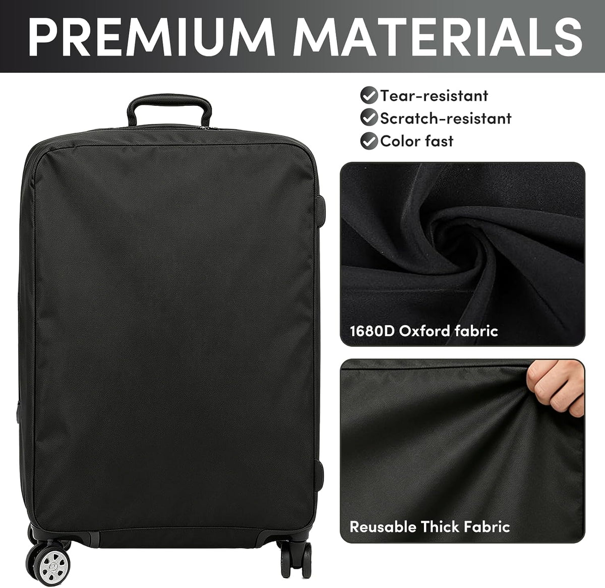 Luggage Cover Protector Compatible with Tumi, Upgraded Oxford Fabric Stretch Cover with Double Zipper, Washable Travel Suitcase Protector, Fits 28-29 Inch Case(Black)