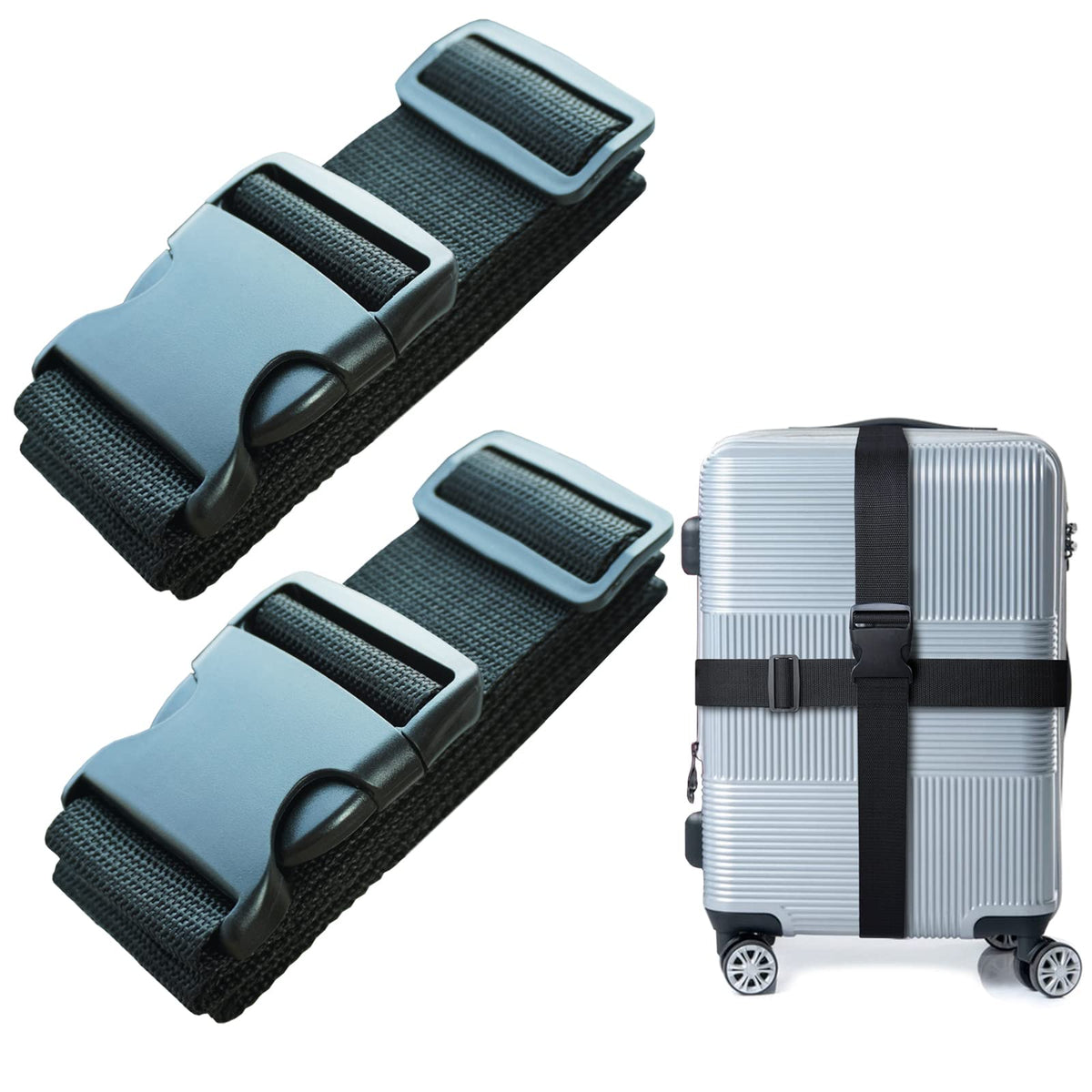 2 PCS Luggage Strap 78" x 2" Suitcase Belts Wide Adjustable Packing Straps Travel Accessories, Black&Combination Lock