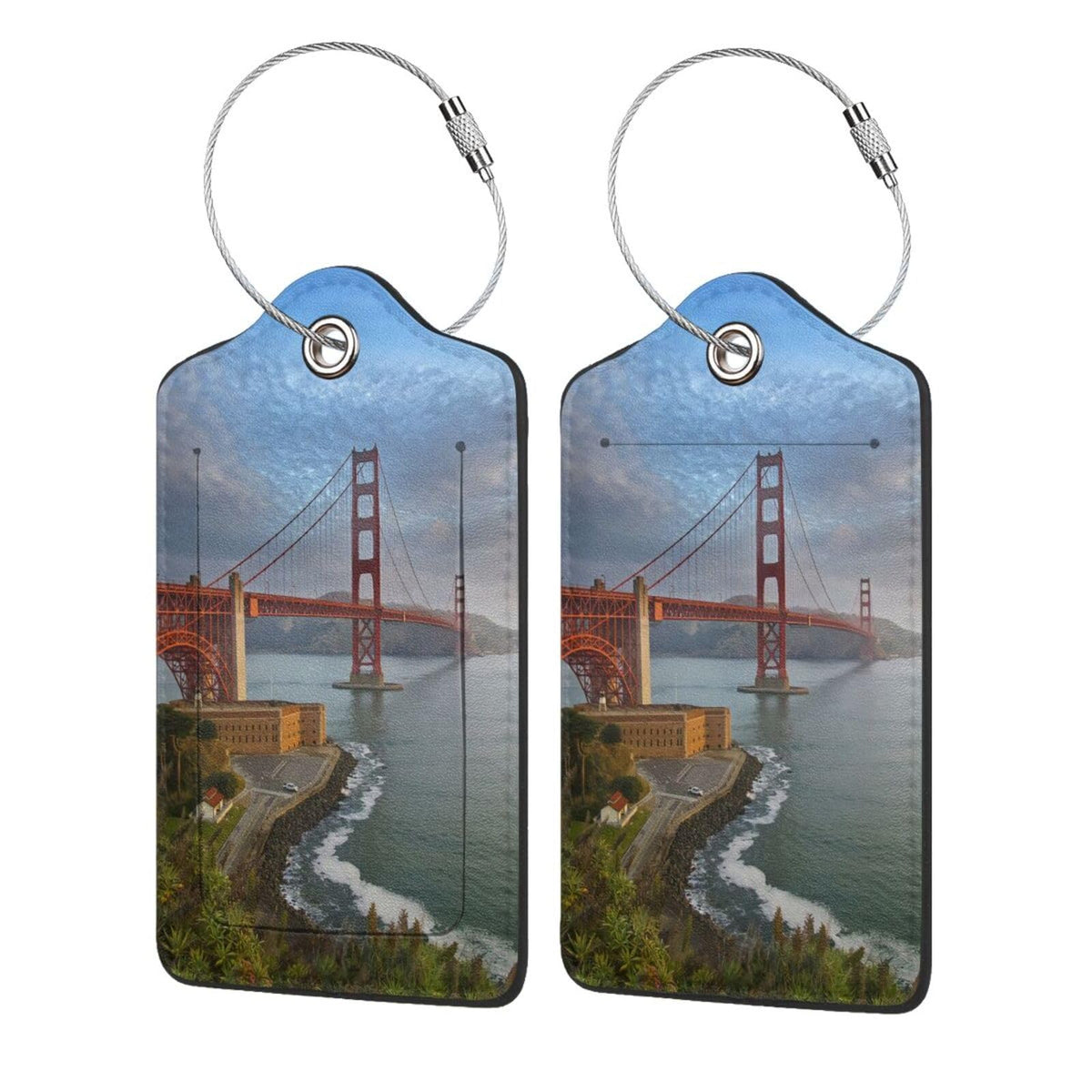 2 Pack Luggage Tags Travel American Flag Eagle PU Cute Leather Luggage Tag Name ID Labels with Privacy Cover Suitcases Women Men Girls Boys Fun Laggage Tags (American Eagle Flag)