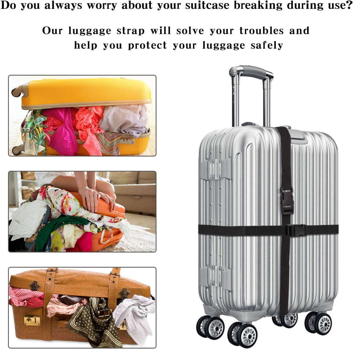 6 Pack Luggage Nylon Straps with Quick Release Buckle Utility Straps for Travel Packing Outdoor Sports, M, Black