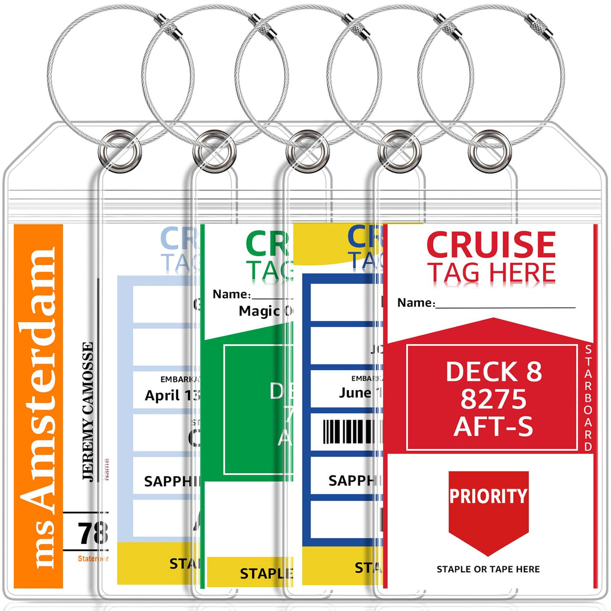 5 Pack Cruise Luggage Tag Holders for Carnival, NCL, Princess, MSC Ships
