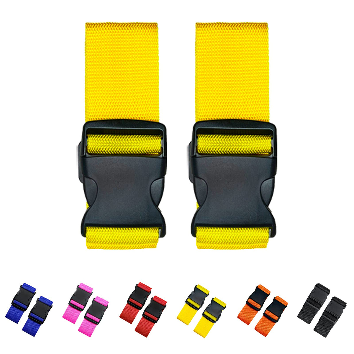 2 Pack Suitcase Straps, Bright Color Adjustable Luggage Belts, TSA Approved (Black)