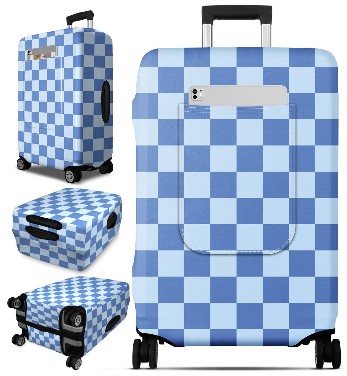 Slohif Classic Green Checkered Luggage Cover with Storage Pocket 28-30 inch