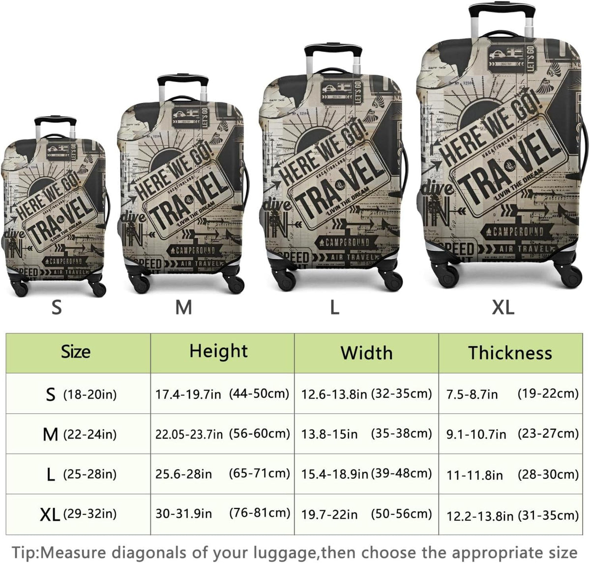 Travel Luggage Cover - Here we go Travel, Fit 25-28 Inch Luggage